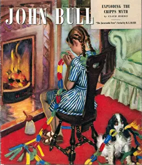 British Prints: John Bull 1948 1940s UK fireplaces fires paper chains naughty dogs spaniels girls