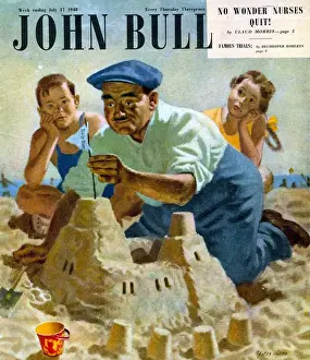 Vacations Prints: John Bull 1948 1940s UK holidays expressions sand castles flags bored beaches seaside