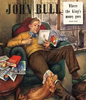 Horticulture Prints: John Bull 1948 1940s UK pipes slippers dads reading dogs seeds fathers day magazines