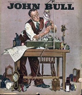 Images Dated 15th November 2004: John Bull 1948 1940s UK watch clock repairing menders man clocks magazines repairs