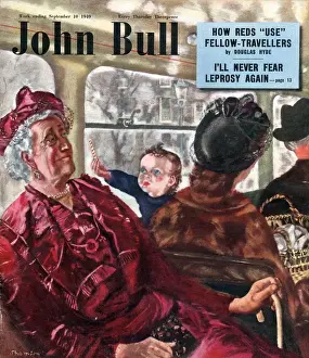 Nineteen Forties Prints: John Bull 1949 1940s UK buses public transport passengers babies magazines baby