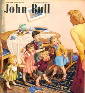 Nineteen Forties Prints: John Bull 1949 1940s UK disasters shouting arguments fighting ruined meals siblings