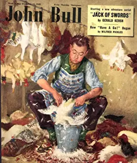 British Prints: John Bull 1949 1940s UK farms farmers plucking chickens magazines