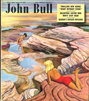 John Bull 1949 1940s UK holidays rocks rock pools fishing nets exploration beaches John Bull 1949 1940s UK holidays rocks rock pools fishing nets exploration beaches