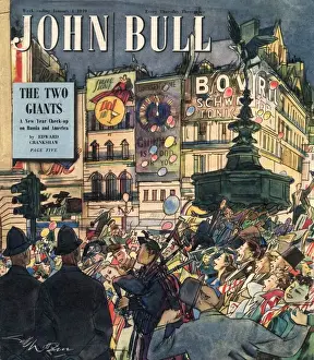 Nineteen Forties Prints: John Bull 1949 1940s UK new years eve bagpipes eros piccadilly circus party magazines