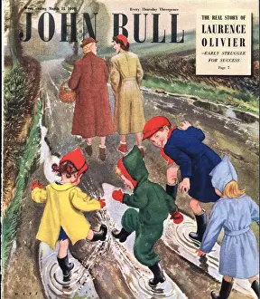 British Prints: John Bull 1949 1940s UK puddles winter raining magazines