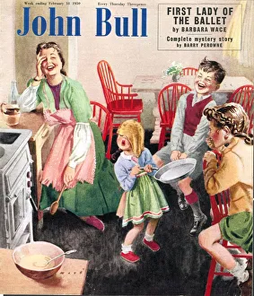 John Bull 1950 1950s UK cooking pancakes pancake day housewives housewife woman women John Bull 1950 1950s UK cooking pancakes pancake day housewives housewife woman women