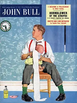 John Bull 1950s UK babies fathers and babies changing nappies dads magazines baby