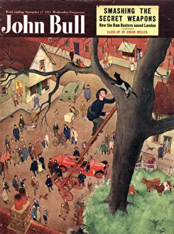 John Bull 1950s UK cats fireman firemen ladders danger heroes magazines pets John Bull 1950s UK cats fireman firemen ladders danger heroes magazines pets