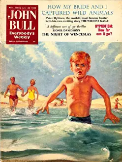 Vacations Prints: John Bull 1950s UK holidays swimming beaches seaside sea taking the plunge magazines