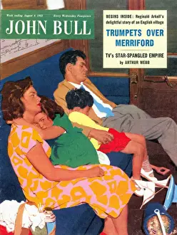 Vacations Prints: John Bull 1950s UK holidays trains day trips sleep tired exhausted returning magazines