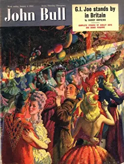 Dancers Prints: John Bull 1950s UK new years eve fancy dress ball party magazines dancing