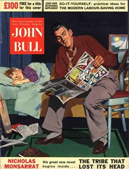 Annuals Prints: John Bull 1950s UK reading beds stories comics sleeping fathers and sons sleep