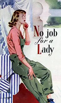 Story Illustration Prints: John Bull 1950s UK telephones womens story illustrations