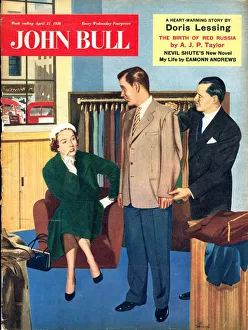 John Bull 1950s UK trying on fittings shopping magazines clothing clothes John Bull 1950s UK trying on fittings shopping magazines clothing clothes