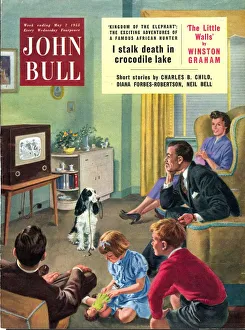 John Bull 1950s UK watching televisions dogs taking the dog for a walk walking the