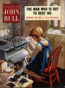 Annuals Prints: John Bull 1952 1950s UK cooking disasters accidents reading comics burnt toast fires