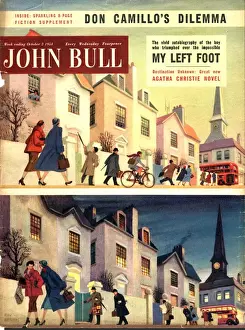 British Prints: John Bull 1954 1950s UK suburbia commuters buses routemasters magazines suburbs commuting
