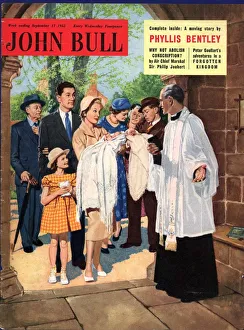 John Bull Prints: John Bull 1955 1950s UK babies vicars christenings churches priests magazines baby