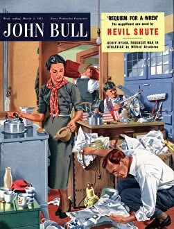 Nineteen Fifties Collection: John Bull 1955 1950s UK moving removals housewife housewives packing kitchens woman
