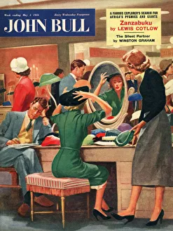 John Bull Prints: John Bull 1956 1950s UK womens hats shopping bored husbands couples sales magazines