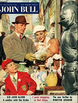 John Bull Prints: John Bull 1957 1950s UK couples schoolboys antiques markets shopping armour magazines
