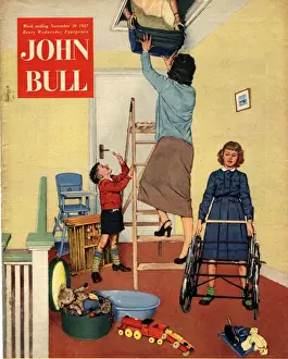 1950s Prints: John Bull 1957 1950s UK lofts attics property packing clearing magazines