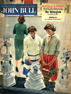 1950s Prints: John Bull 1957 1950s UK women friends weddings cakes window shopping dreaming magazines