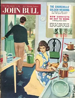 1950s Prints: John Bull 1958 1950s UK cooking sunday lunch housewife housewives woman women in