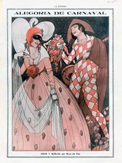 Spanish Artwork Prints: La Esfera 1910 1910s Spain cc carnivals masquerade harlequins