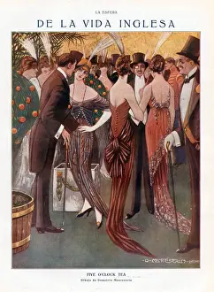 1910s Prints: La Esfera 1915 1910s Spain cc womens mens dresses canes gentlemen evening-dress eveningwear