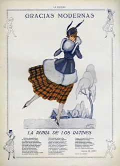 Images Dated 2008: La Esfera 1916 1910s Spain cc winter snow hats ice skating ice-skating