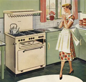 De La Rue 1951 1950s UK cookers housewife houswives kitchens women woman interiors De La Rue 1951 1950s UK cookers housewife houswives kitchens women woman interiors