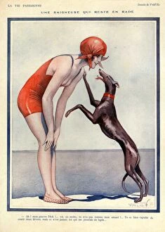 French Artwork Collection: La Vie Parisienne 1025 1920s France cc dogs swimsuits swimming costumes hats swimwear