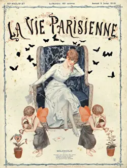 Horticulture Prints: La Vie Parisienne 1915 1910s France cc cherubs butterflies butterfly unhappy upset