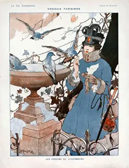 Images Dated 2008: La Vie Parisienne 1916 1910s France cc birds pigeons hats coats winter snow womens