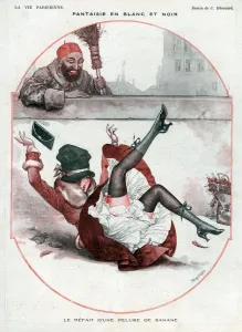 1910s Prints: La Vie Parisienne 1918 1910s France C Herouard illustrations erotica falling accidents
