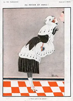 1910s Prints: La Vie Parisienne 1918 1910s France C Martin illustrations kissing womens fur mufflers