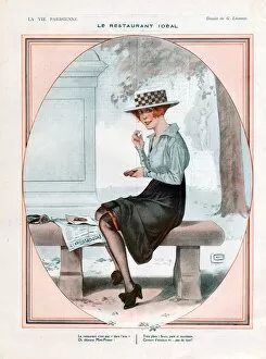 French Artwork Collection: La Vie Parisienne 1918 1910s France cc girls eating hats womens lunch in parks