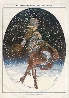 French Artwork Collection: La Vie Parisienne 1918 1910s France cc snow winter coats hats furs walking womens