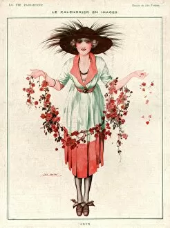 French Artwork Collection: La Vie Parisienne 1918 1910s France Leo Fontan illustrations womens fashion hats flowers