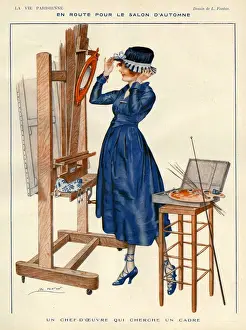 Clothes Clothing Prints: La Vie Parisienne 1919 1900s France Leo Fontan illustrations womens hats mirrors easels