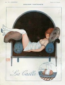 French Artwork Prints: La Vie Parisienne 1919 1910s France cc erotica relaxing guinea fowl