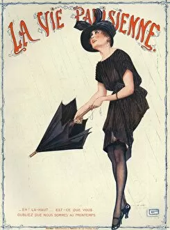 French Artwork Collection: La Vie Parisienne 1919 1910s France cc womens hats umbrellas parasols dresses raining