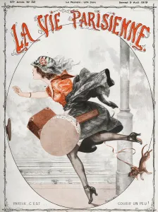 1910s Prints: La Vie Parisienne 1919 1910s France Cheri Herouard magazines winds windy hats boxes