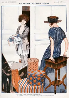 1910s Prints: La Vie Parisienne 1919 1910s France Georges Leonnec illustrations packing holidays