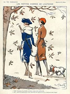 French Artwork Collection: La Vie Parisienne 1919 1910s France Georges Pavis illustrations walking dogs Autumn