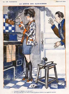 1910s Prints: La Vie Parisienne 1919 1910s France Georges Pavis Illustrations cooking disasters