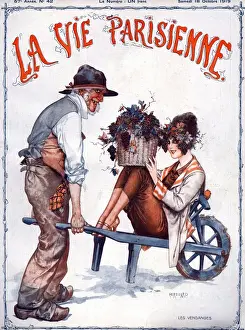 Horticulture Prints: La Vie Parisienne 1919 1910s France illustrations magazines wheelbarrows berries gardens