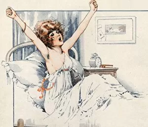 French Artwork Collection: La Vie Parisienne 1919 1910s France Maurice Milliere waking up waking-up yawning